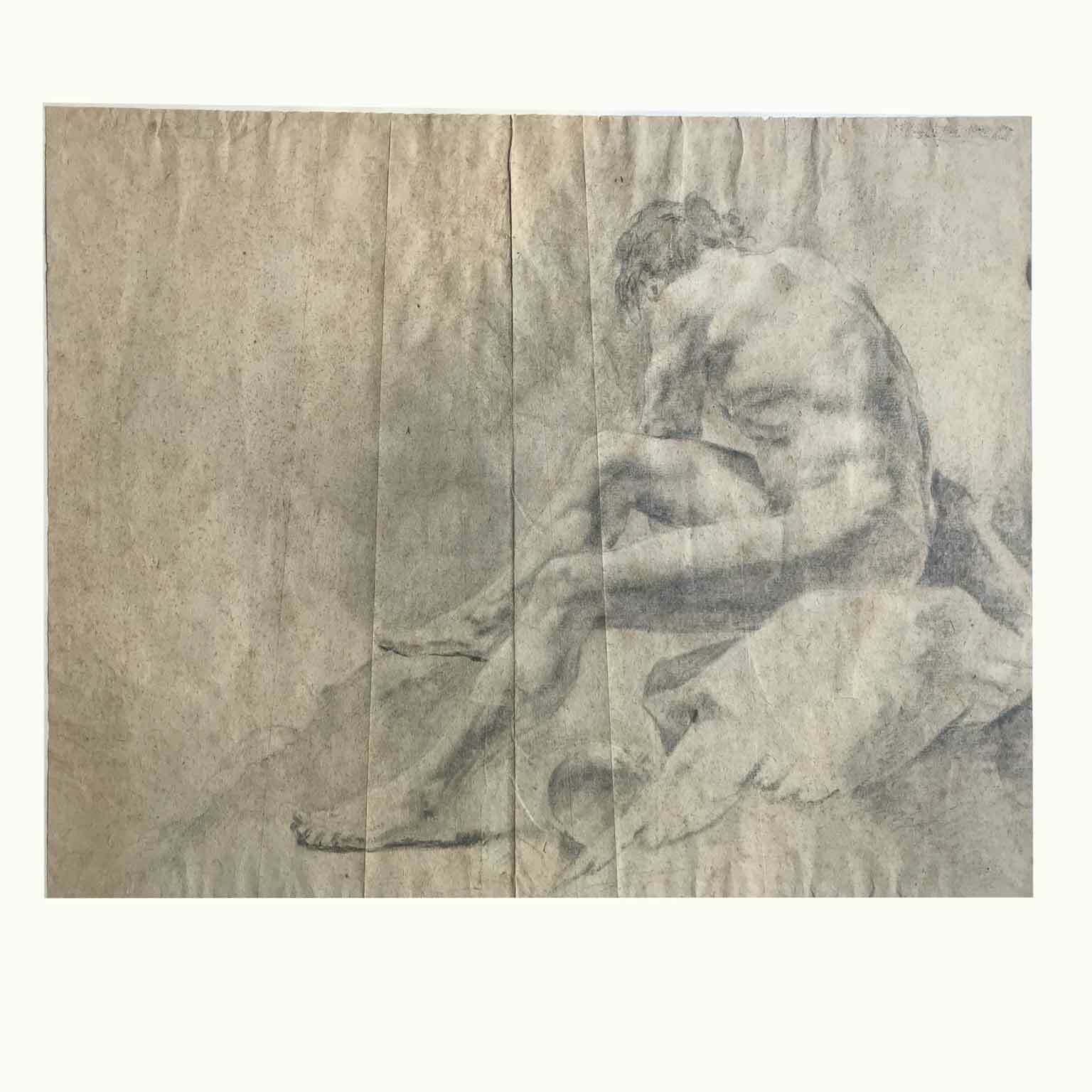 Academic Drawing Of Male Nude, 1800s