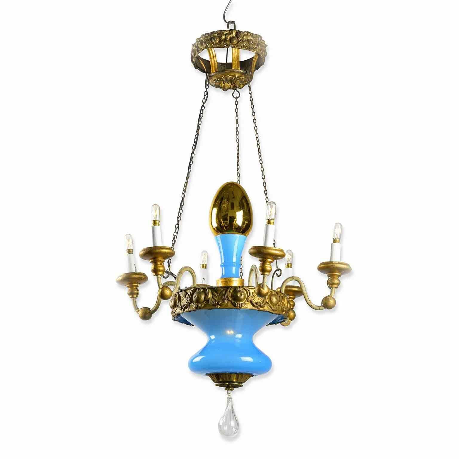 Turquoise And Golden Chandelier Lucca 19th Century photo Lighting