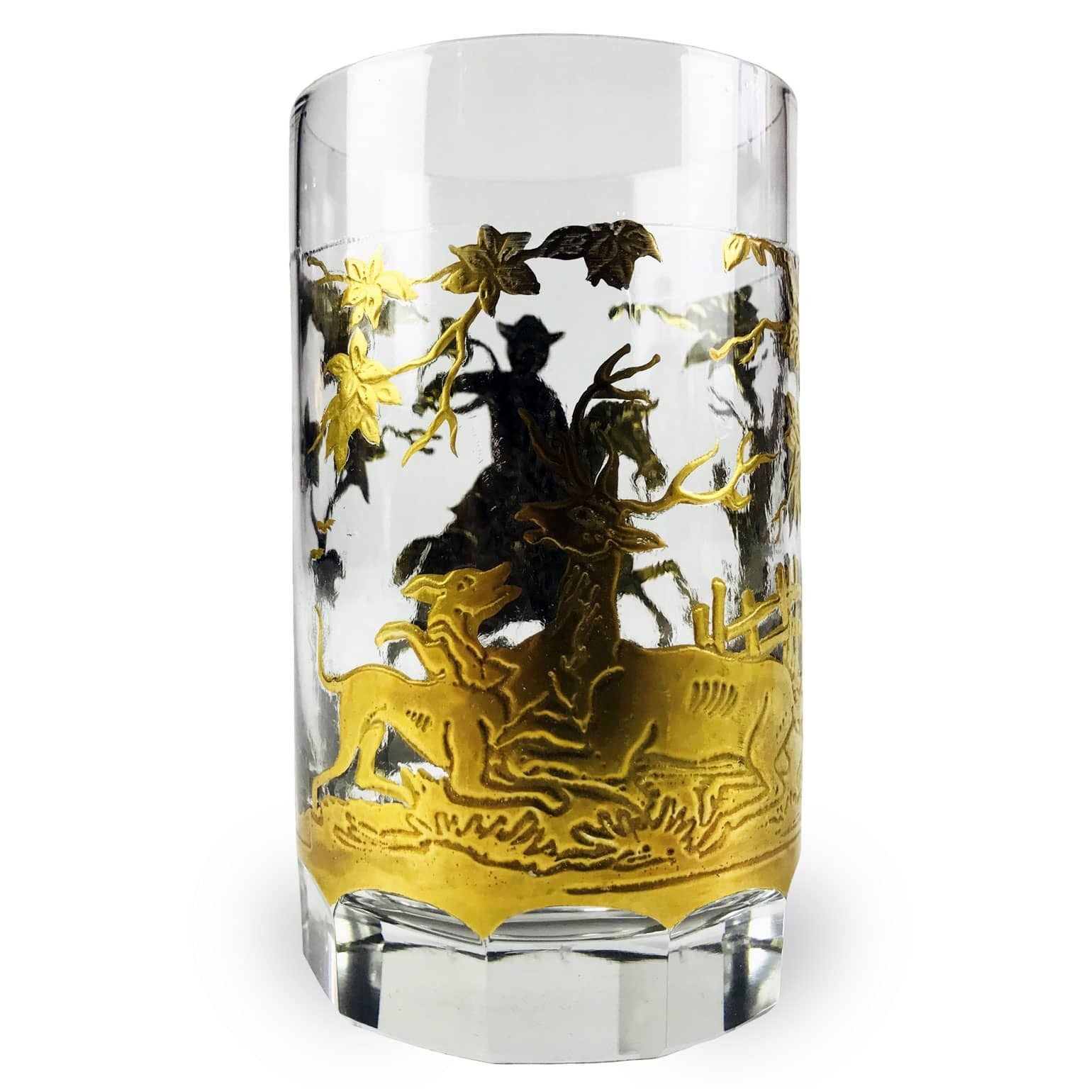 Round Glass With Hunting Scenes In Gold From The Late 19th Century