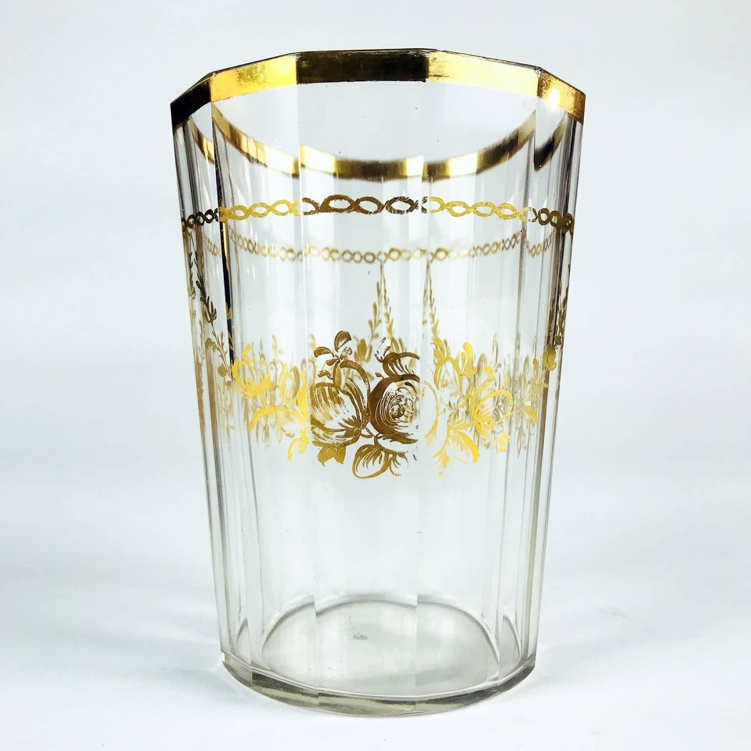 Antique Bohemia Golden Glass Tumbler From 1700 photo for sale