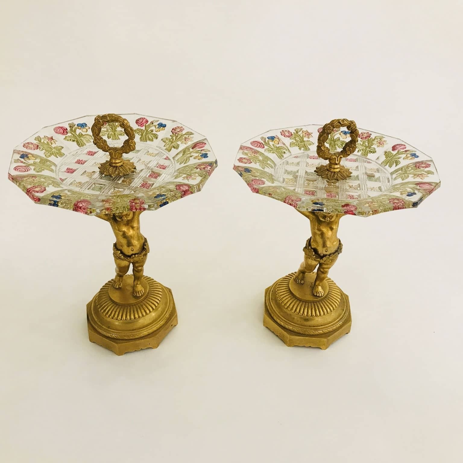 Pair Of Cake Stands In Gilded Bronze And Cut And Colored Crystal, Austria, Second Half Of The 19th Century photo for sale