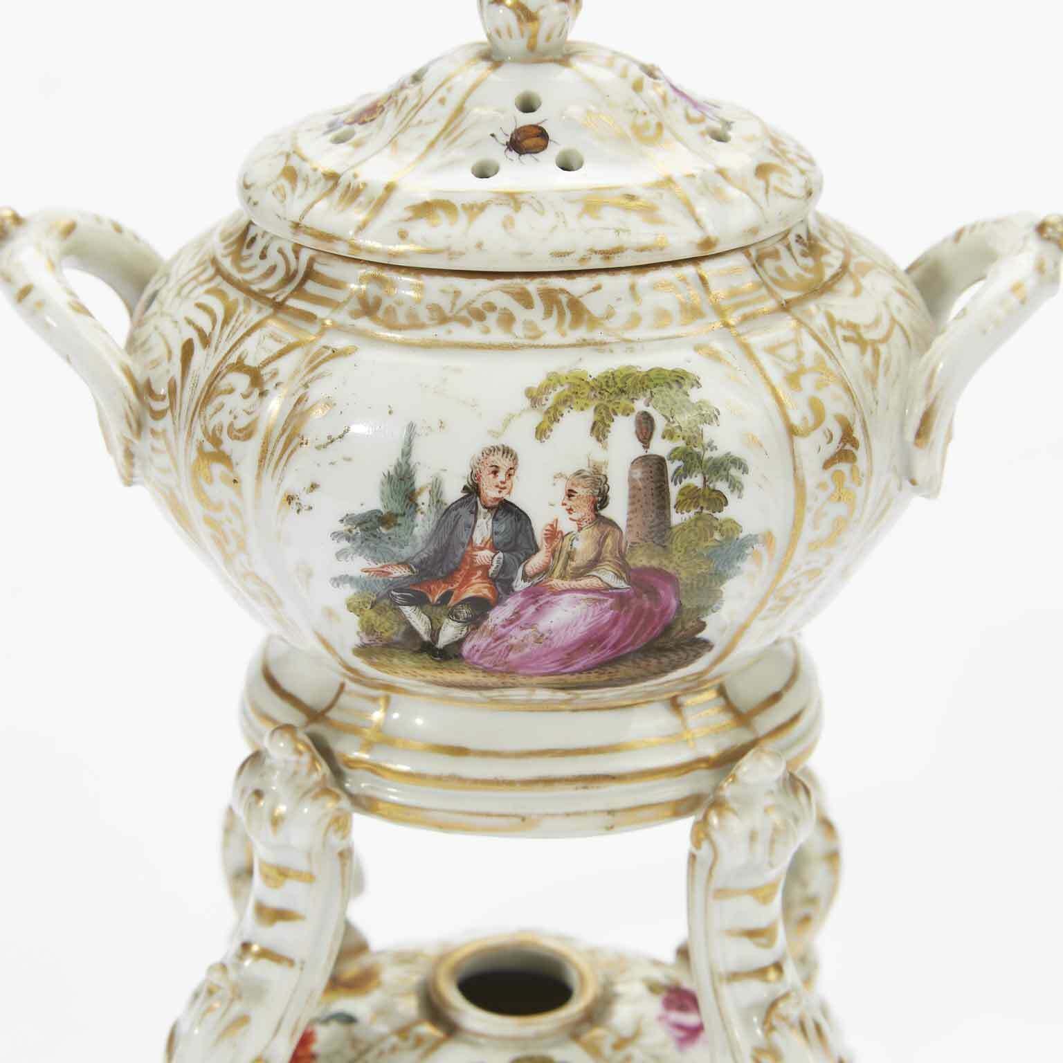 Pair Of Antique German Porcelain Incense Burners From The 1800s photo buy