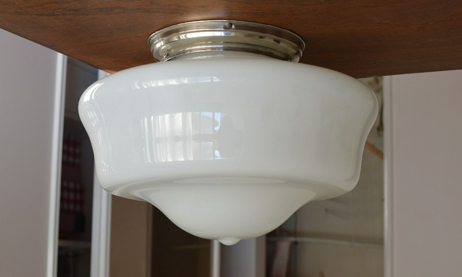 1 Of 10 Art Deco Bauhaus Celiling Lamp. School Art Deco Lamp Opaline Glass photo 260.0
