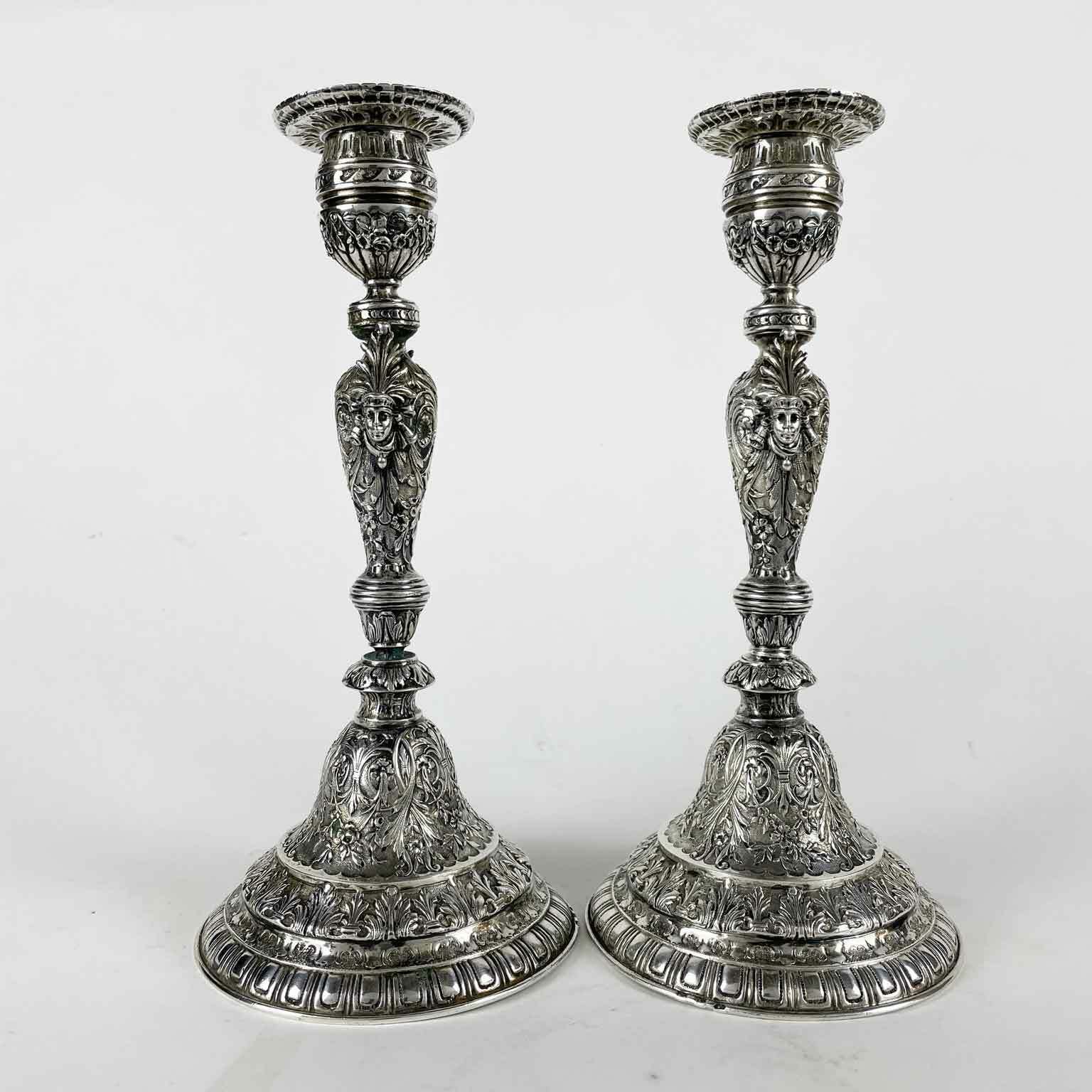 Pair Of Swiss Antique Silver Candlesticks Early 1900s photo furniture