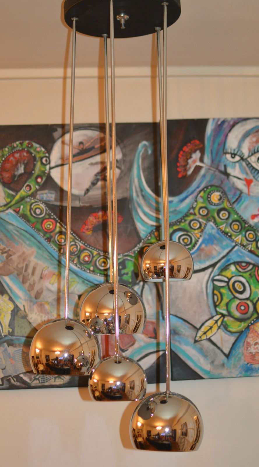 Lamp Mid Century Space Age Cascade Sputnik Chandelier . 1970. Original Big photo vintage