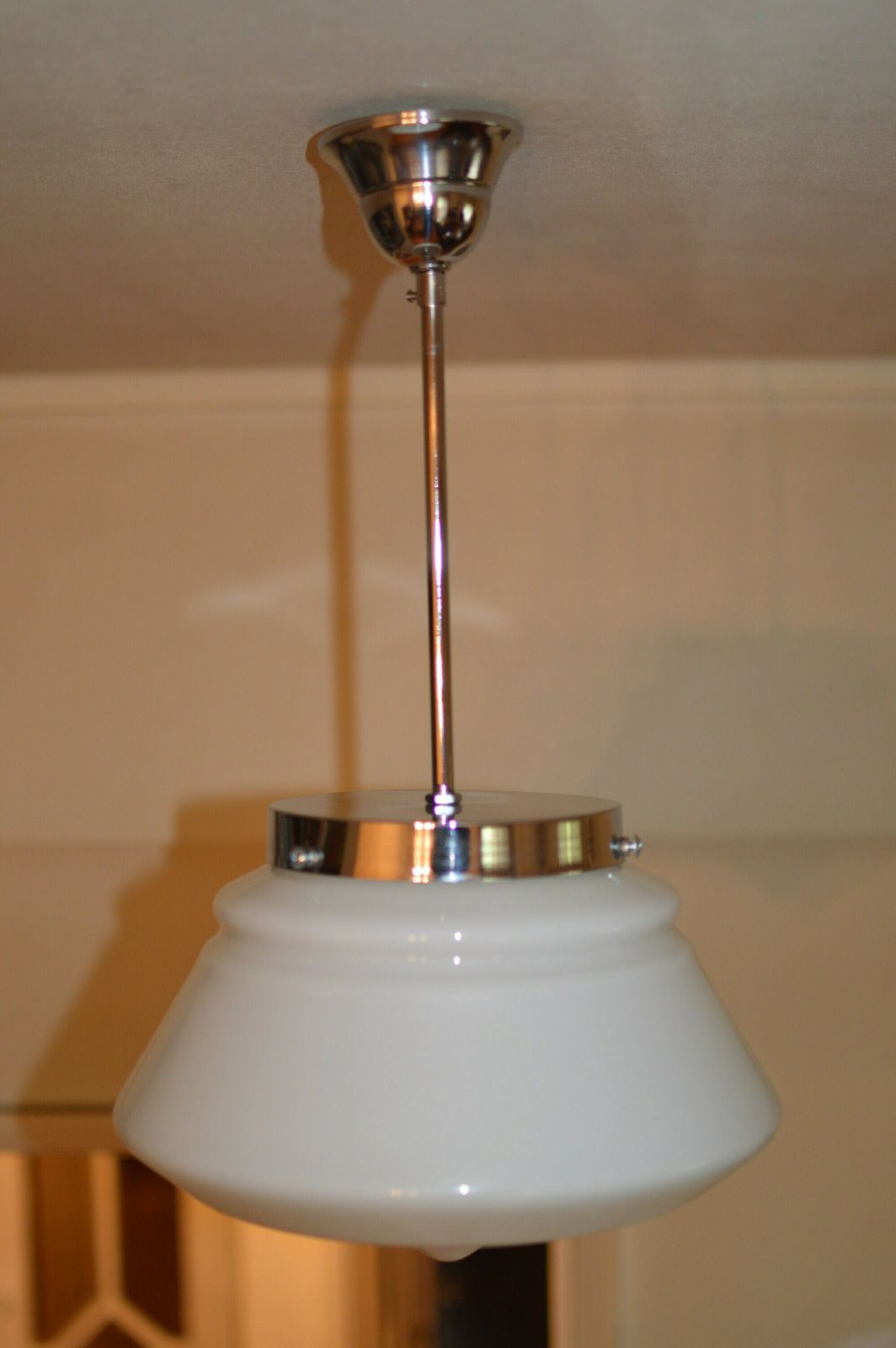 Art Deco Bauhaus Celiling Lamp. School Art Deco Lamp Opaline Glass photo for sale