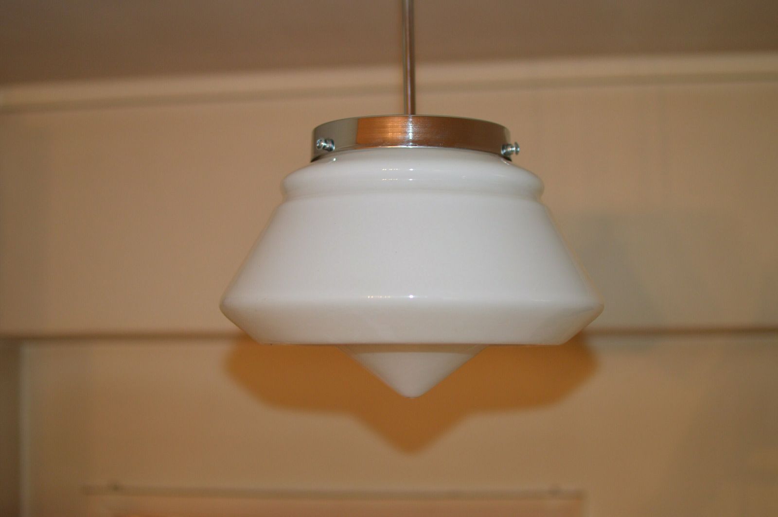 Art Deco Bauhaus Celiling Lamp. School Art Deco Lamp Opaline Glass photo vinterior