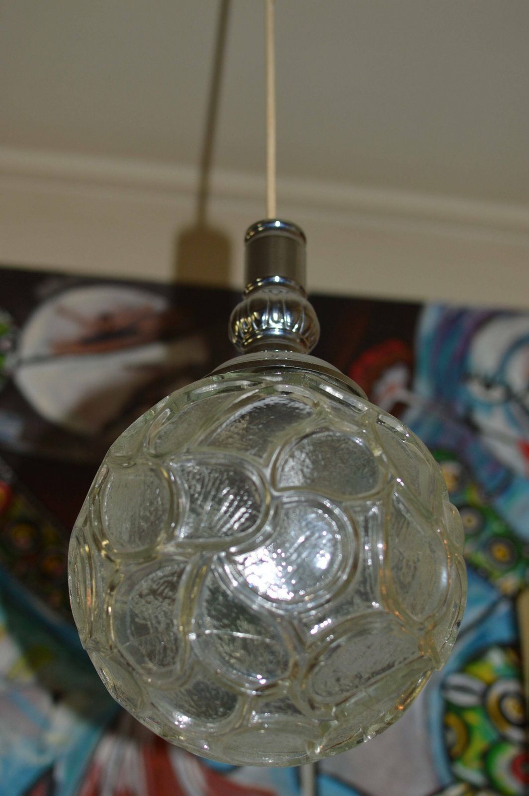 Vintage Hanging Lamp Glass Globe By Doria Leuchten,Germany 70s Space Age Midcentury photo furniture