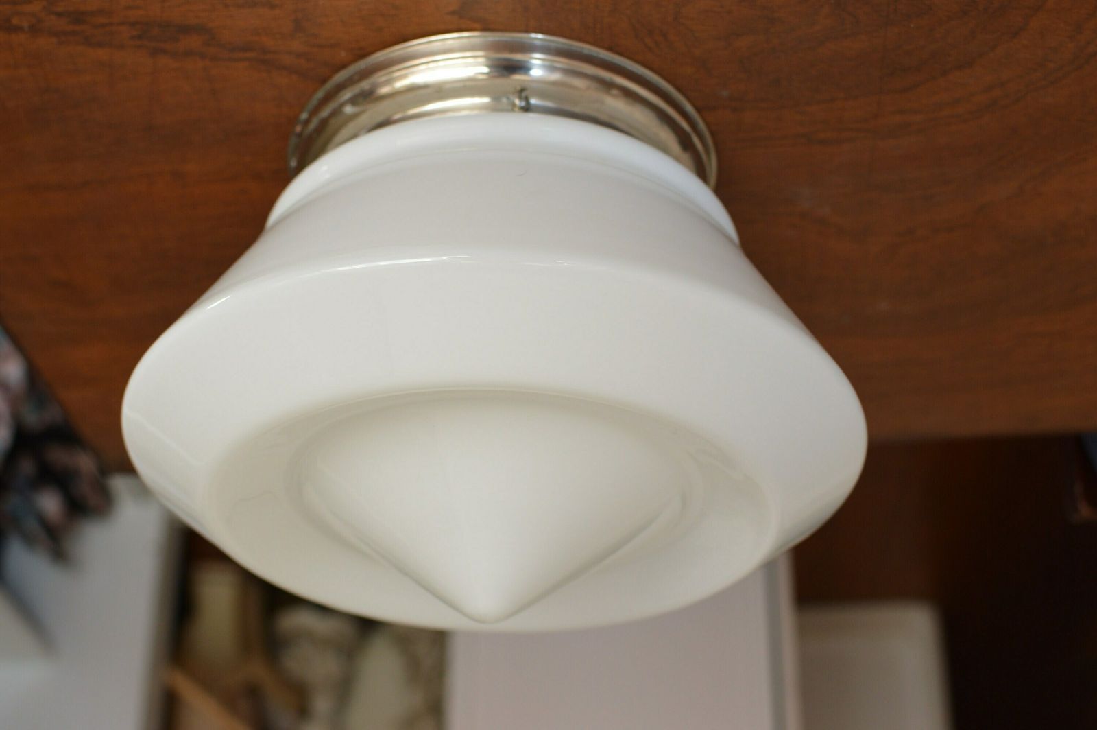 1 Of 10 Art Deco Bauhaus Celiling Lamp. School Art Deco Lamp Opaline Glass photo for sale