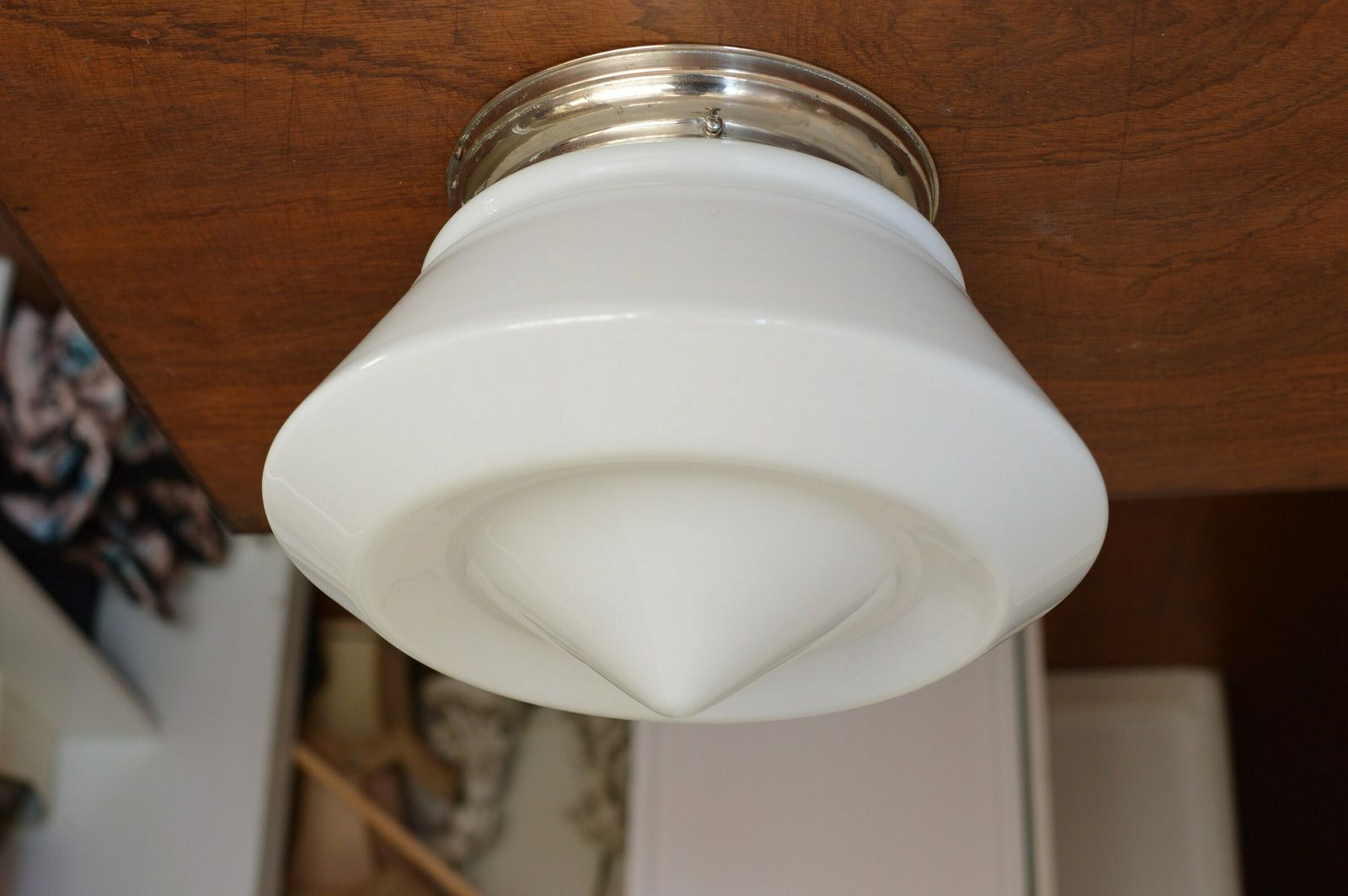 1 Of 10 Art Deco Bauhaus Celiling Lamp. School Art Deco Lamp Opaline Glass photo Lighting