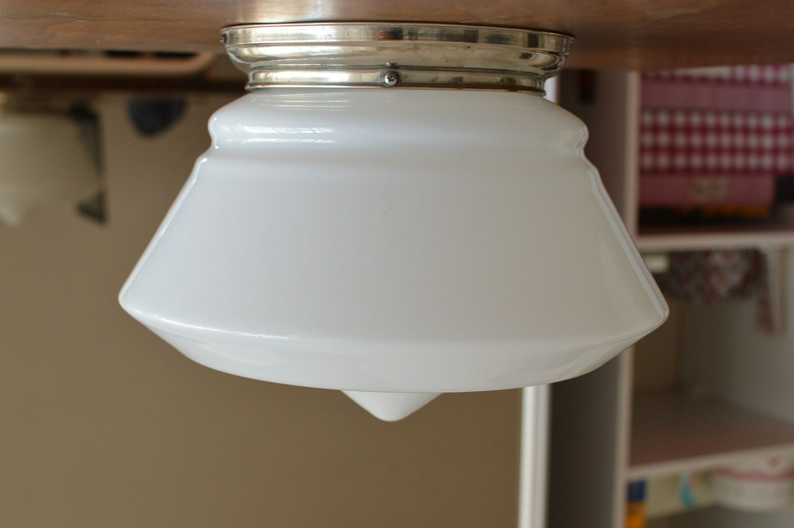 1 Of 10 Art Deco Bauhaus Celiling Lamp. School Art Deco Lamp Opaline Glass photo vinterior