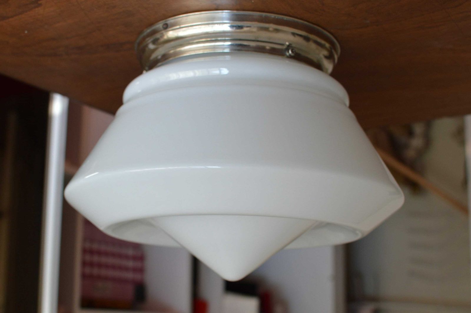 1 Of 10 Art Deco Bauhaus Celiling Lamp. School Art Deco Lamp Opaline Glass photo buy