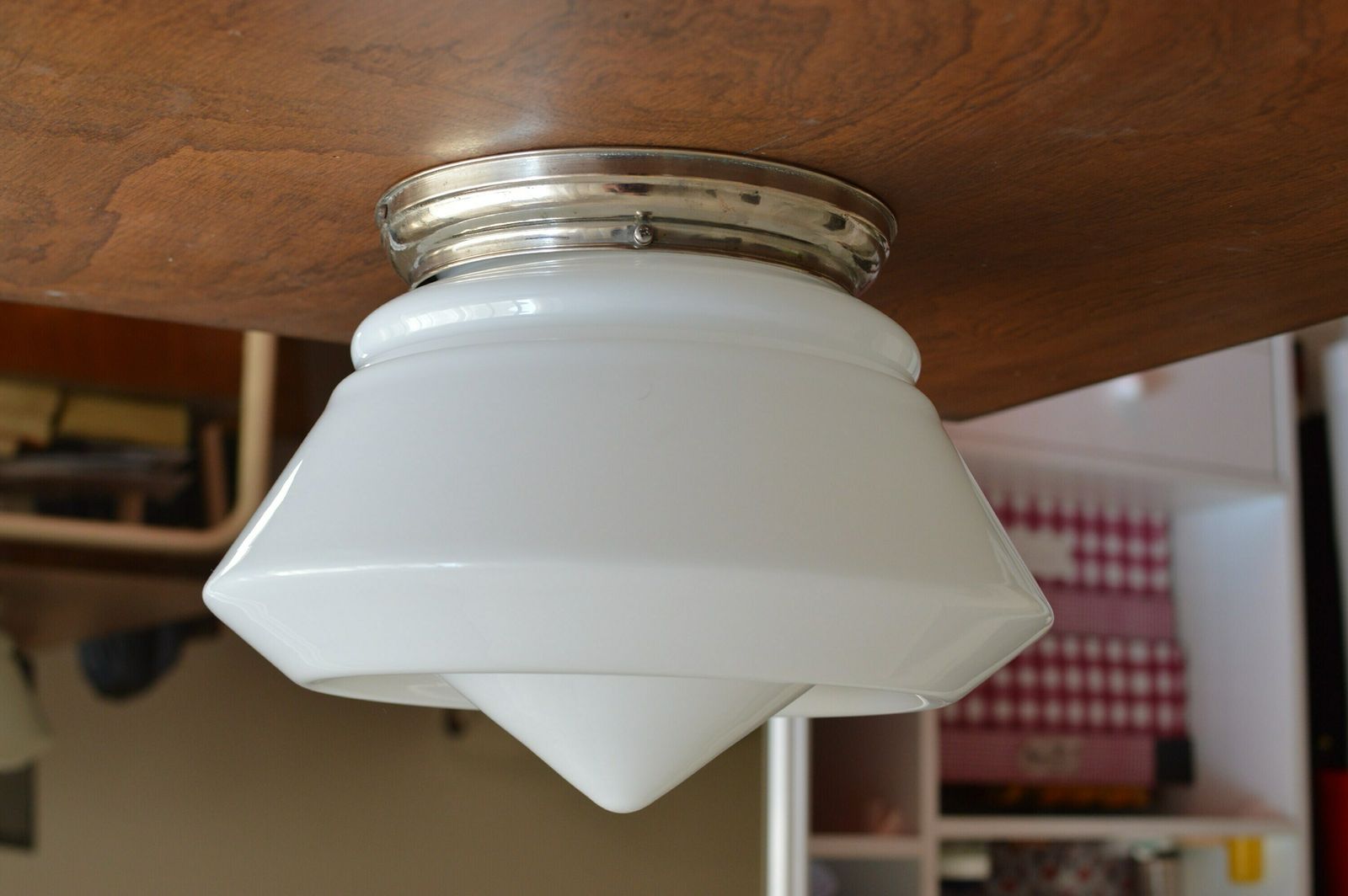 photo for sale 1 Of 10 Art Deco Bauhaus Celiling Lamp. School Art Deco Lamp Opaline Glass