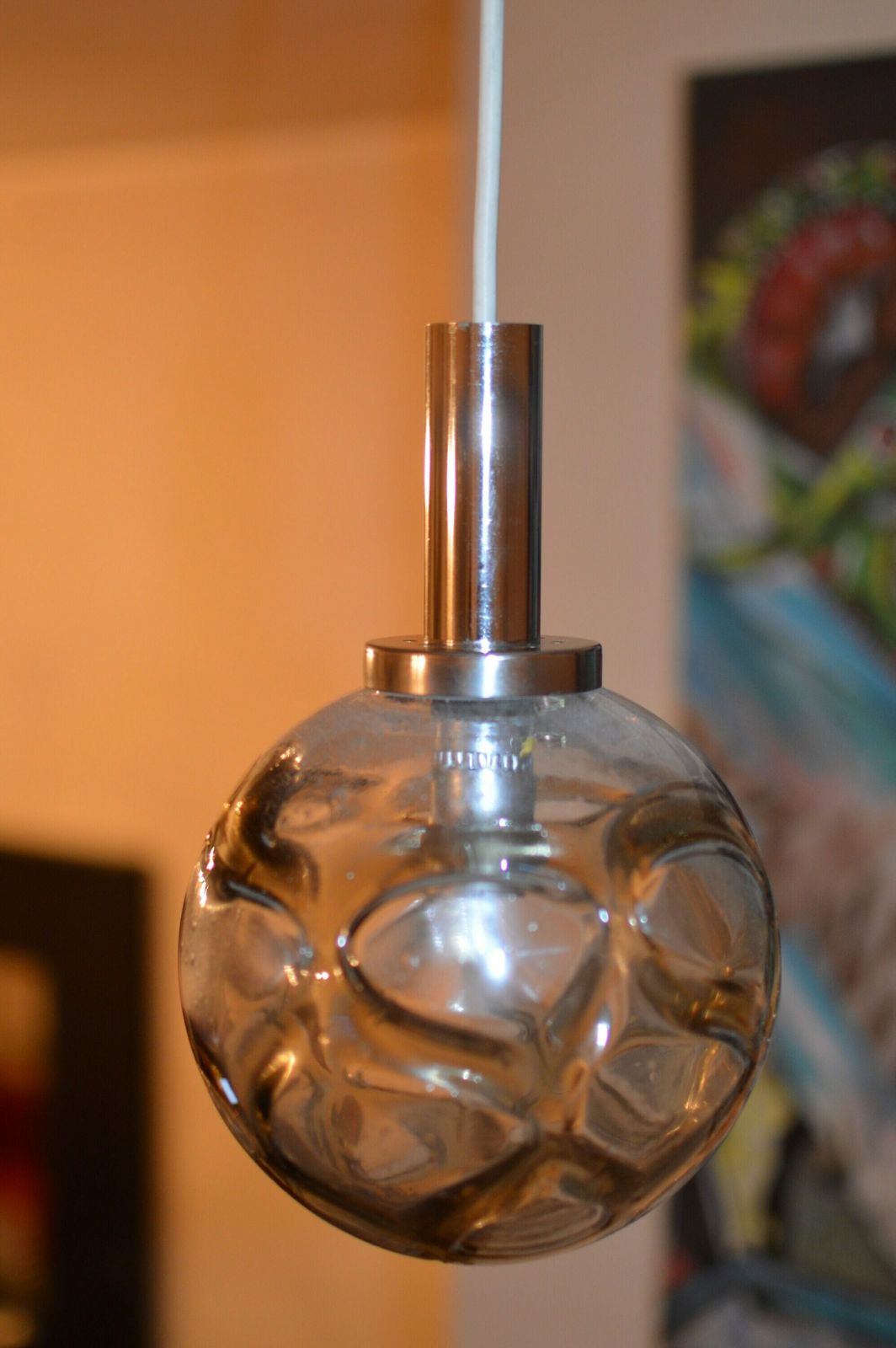 Vintage Hanging Lamp Glass Globe By Doria Leuchten,Germany 70s Space Age Midcentury photo furniture