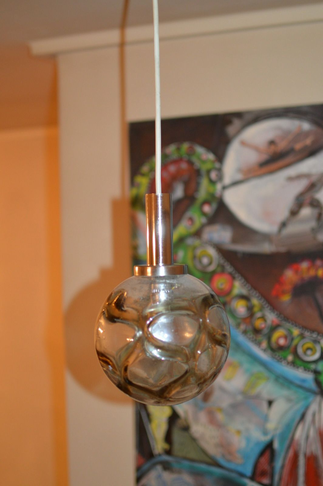 Vintage Hanging Lamp Glass Globe By Doria Leuchten,Germany 70s Space Age Midcentury photo Lighting
