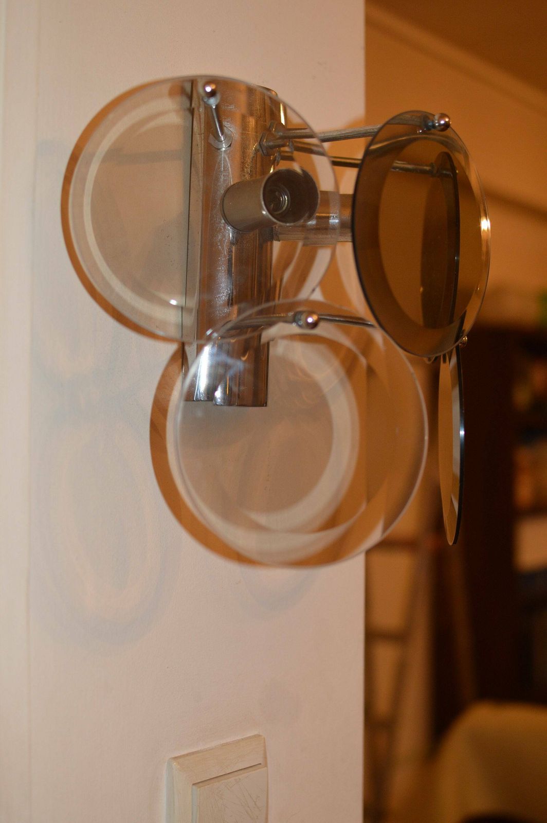 Set Of 3 Vistosi Murano Glass Wall Sconce With Clear Glass Discs. Kalmar Era Lamp photo buy