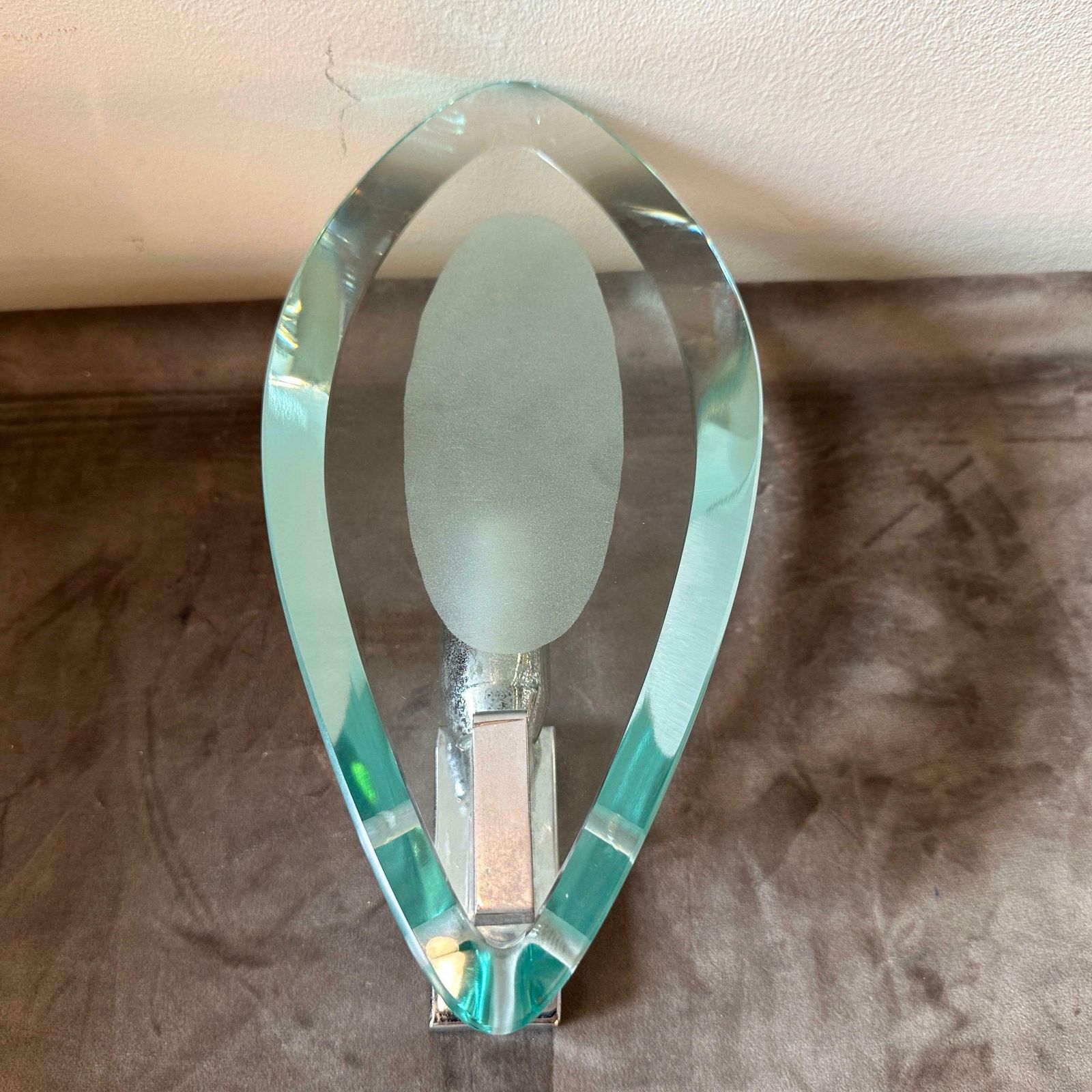 1960s Fontana Arte Style Heavy Glass And Steel Space Age Italian Wall Sconce photo 660.0