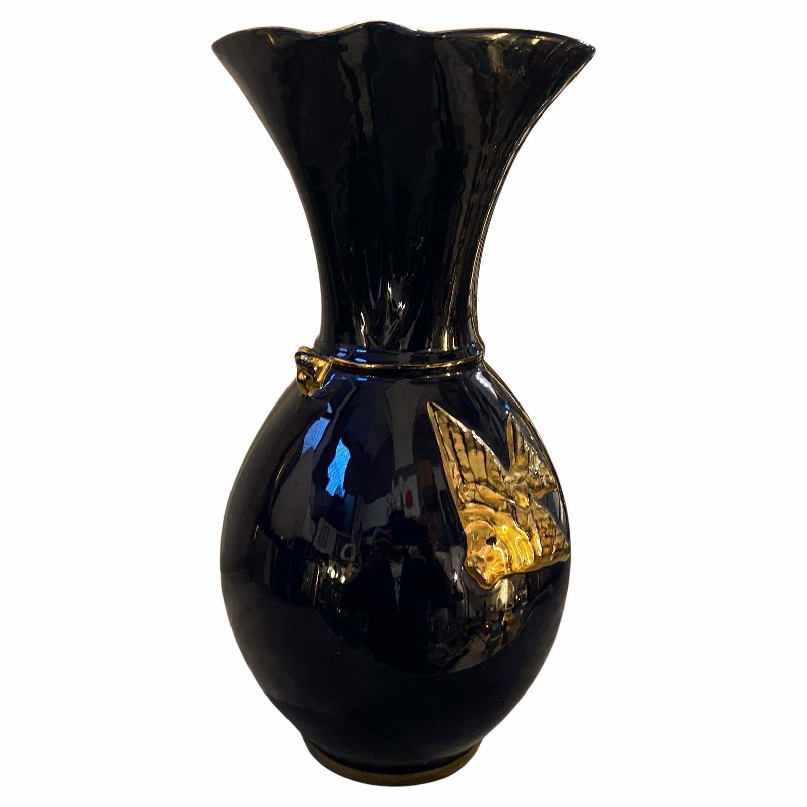 1950s Mid Century Modern Blue And Gold Ceramic Italian Vase By Icap photo furniture