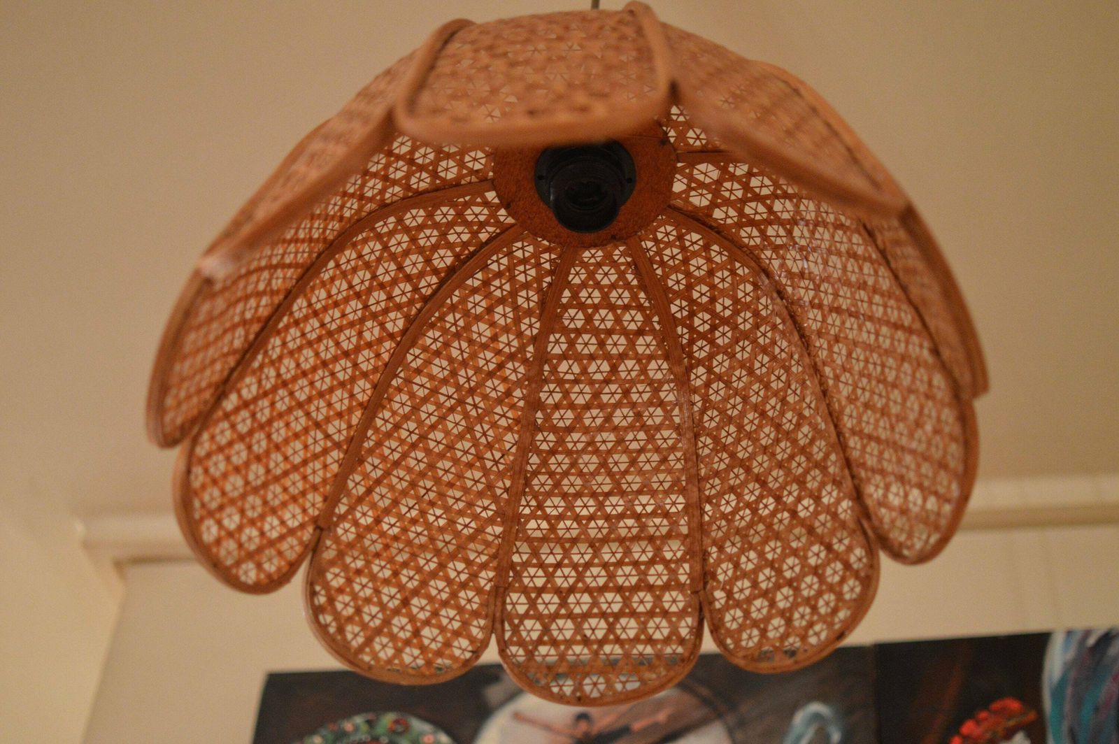 Wooden Wood Ceiling Lamp 60s Ceiling Light Wood Straw Light Hanging Lamp Vintage Ceiling Lamp photo buy