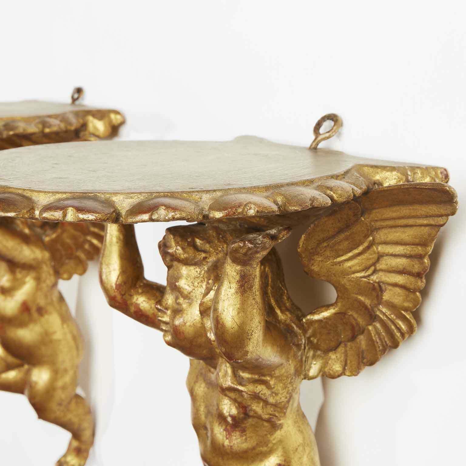 Pair Of Golden Shelves With Putti From The 1800s photo furniture