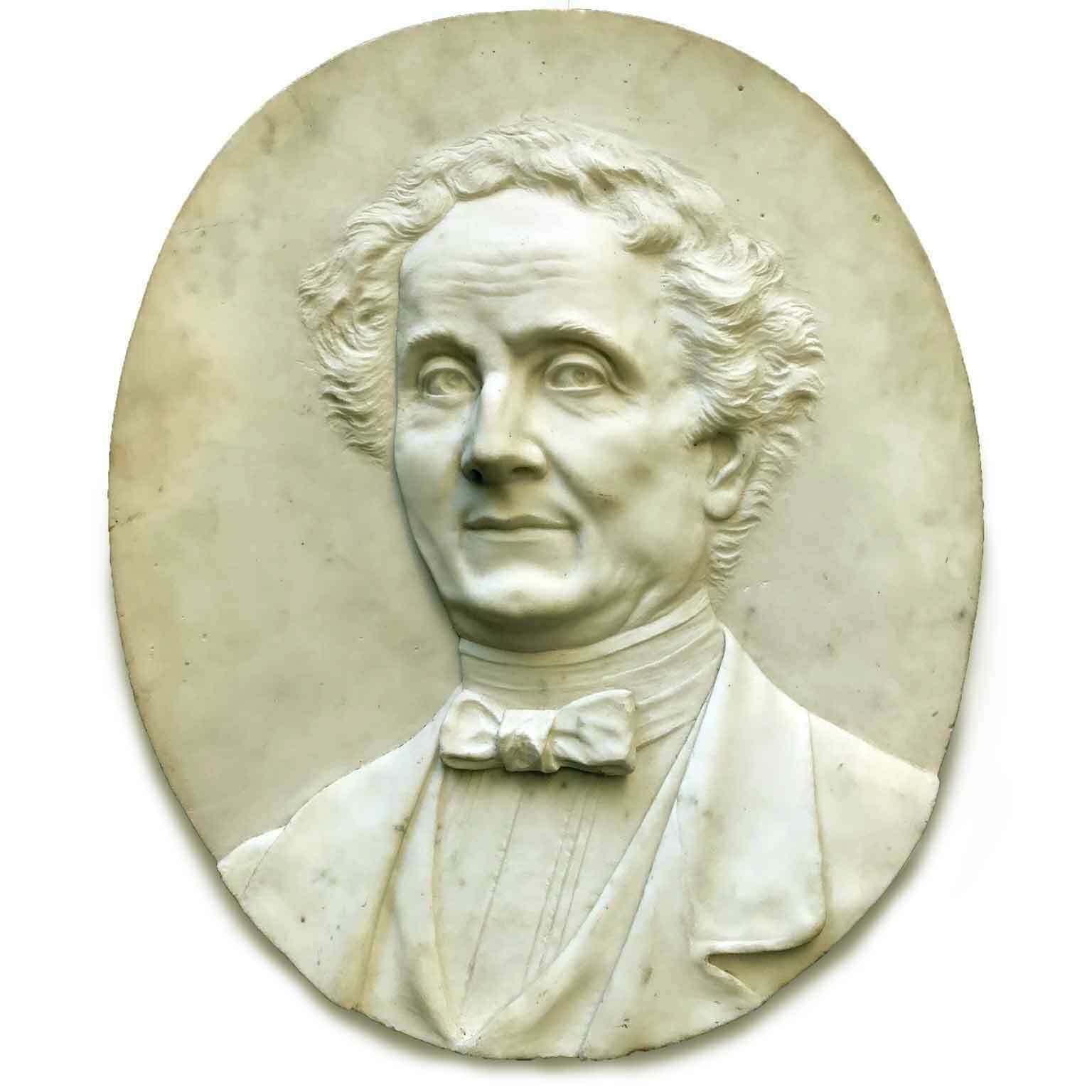 Oval Bas Relief In White Marble With Male Portrait