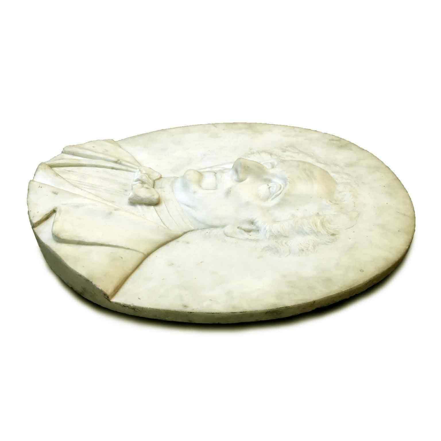 Oval Bas Relief In White Marble With Male Portrait photo Art