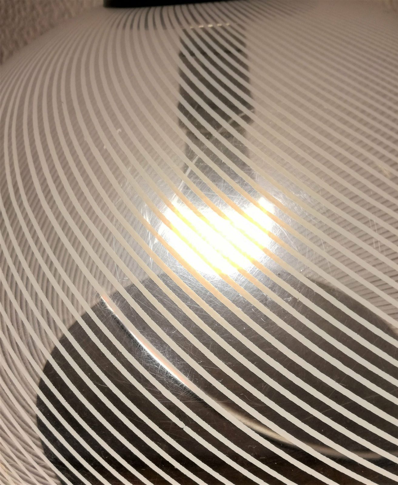 Vintage Meblo Guzzini Pendant Light Mid Century Modern 60s 70s Italy Transparent With Stripes And Chrome Arch photo vintage