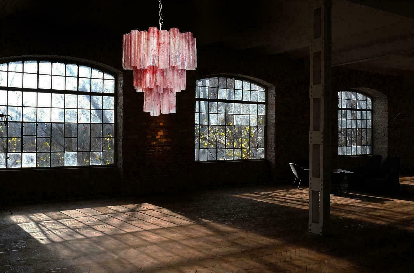 photo buy Elegant Large Three Tier Murano Glass Tube Chandelier   Pink Alabaster