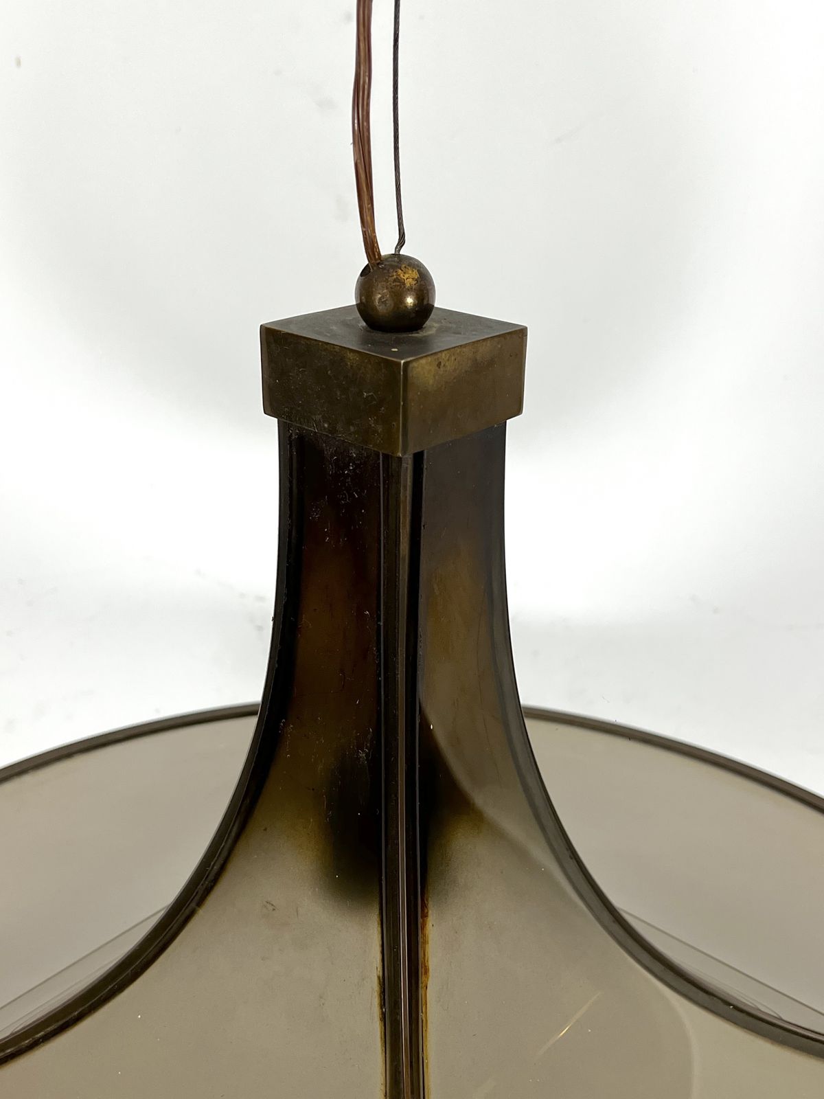 Mid Century Large Brass And Curved Glass Esperia Chandelier Model Pagoda. 1960s photo Lighting