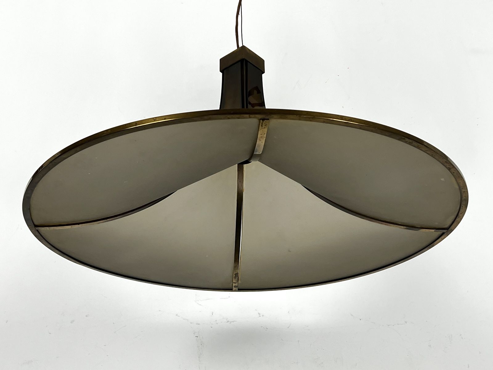 photo for sale Mid Century Large Brass And Curved Glass Esperia Chandelier Model Pagoda. 1960s