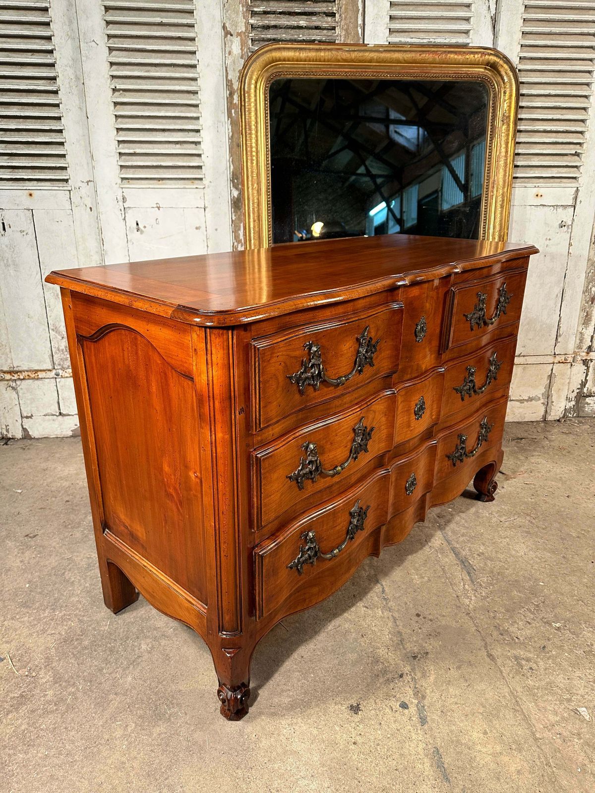 photo for sale Beautiful Antique French Fruitwood Serpentine Commode Chest Of Drawers Circa 1890