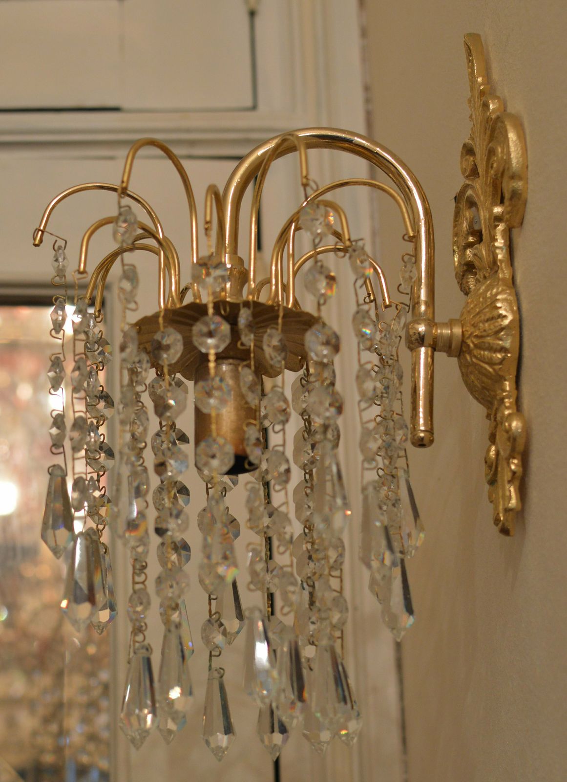 Pair Of Wall Lamp Bohemian Cristal Gold Metal photo for sale