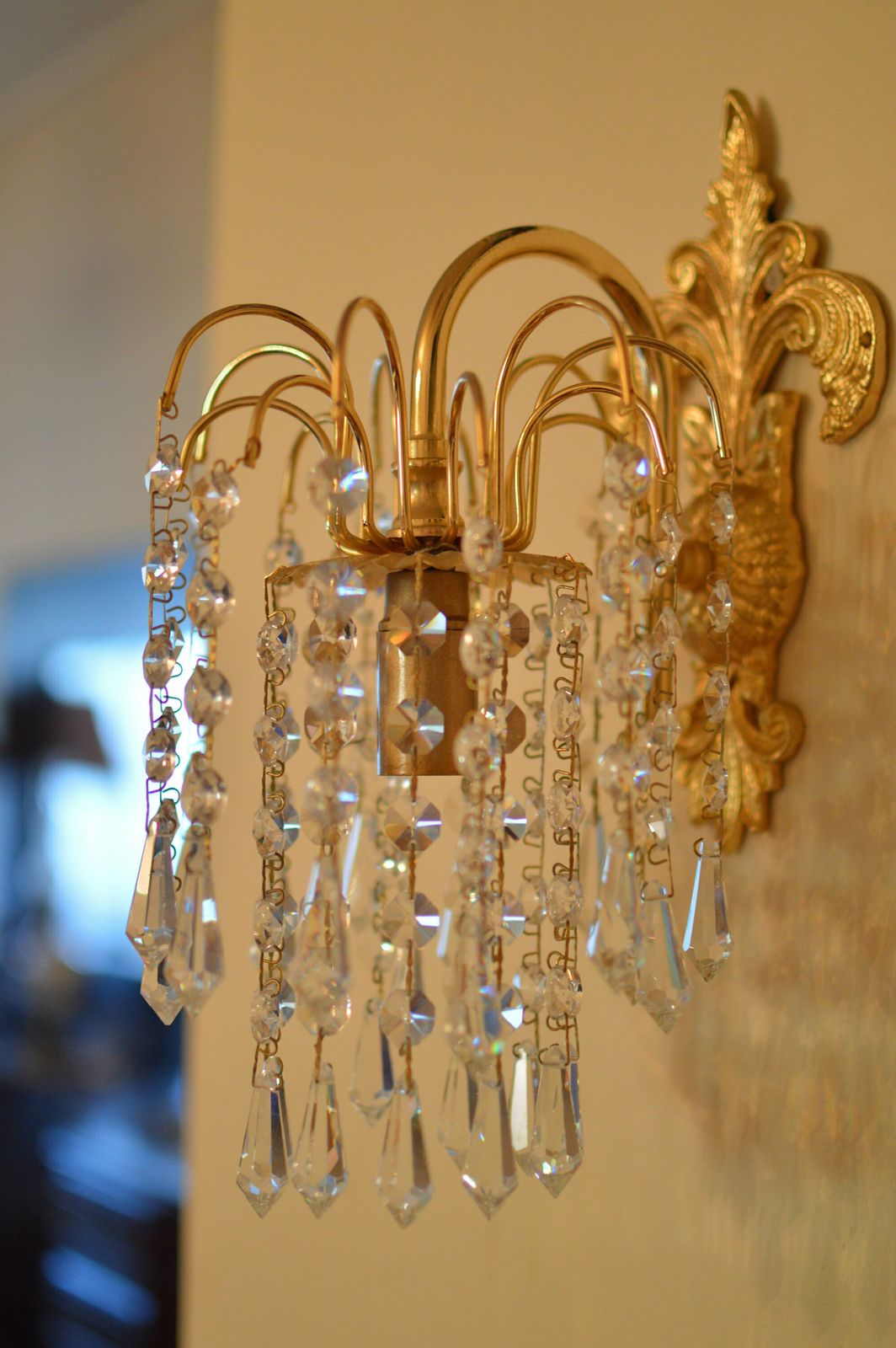 photo furniture Pair Of Wall Lamp Bohemian Cristal Gold Metal