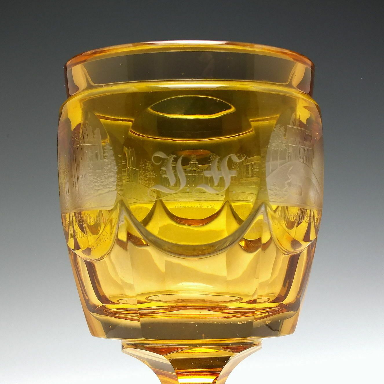 19th Century Bohemian Biedermeir Engraved Spa Glass Goblet C1840 photo for sale