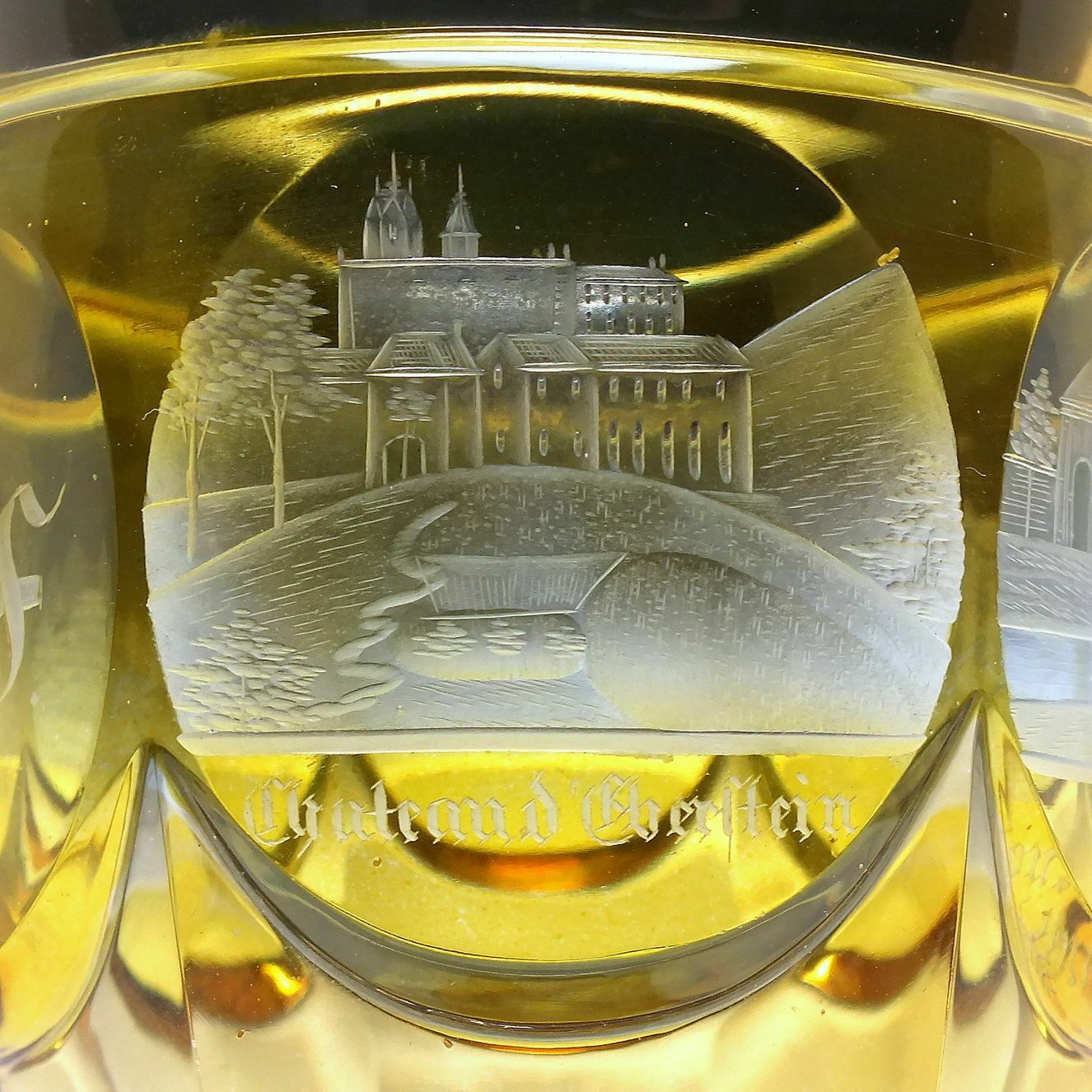 19th Century Bohemian Biedermeir Engraved Spa Glass Goblet C1840 photo vintage