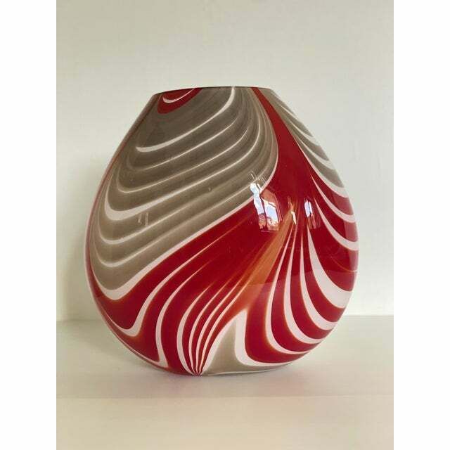 Contemporary Abstarct Vase In Milky White Murano Style Glass With Red And Beige Reeds photo furniture