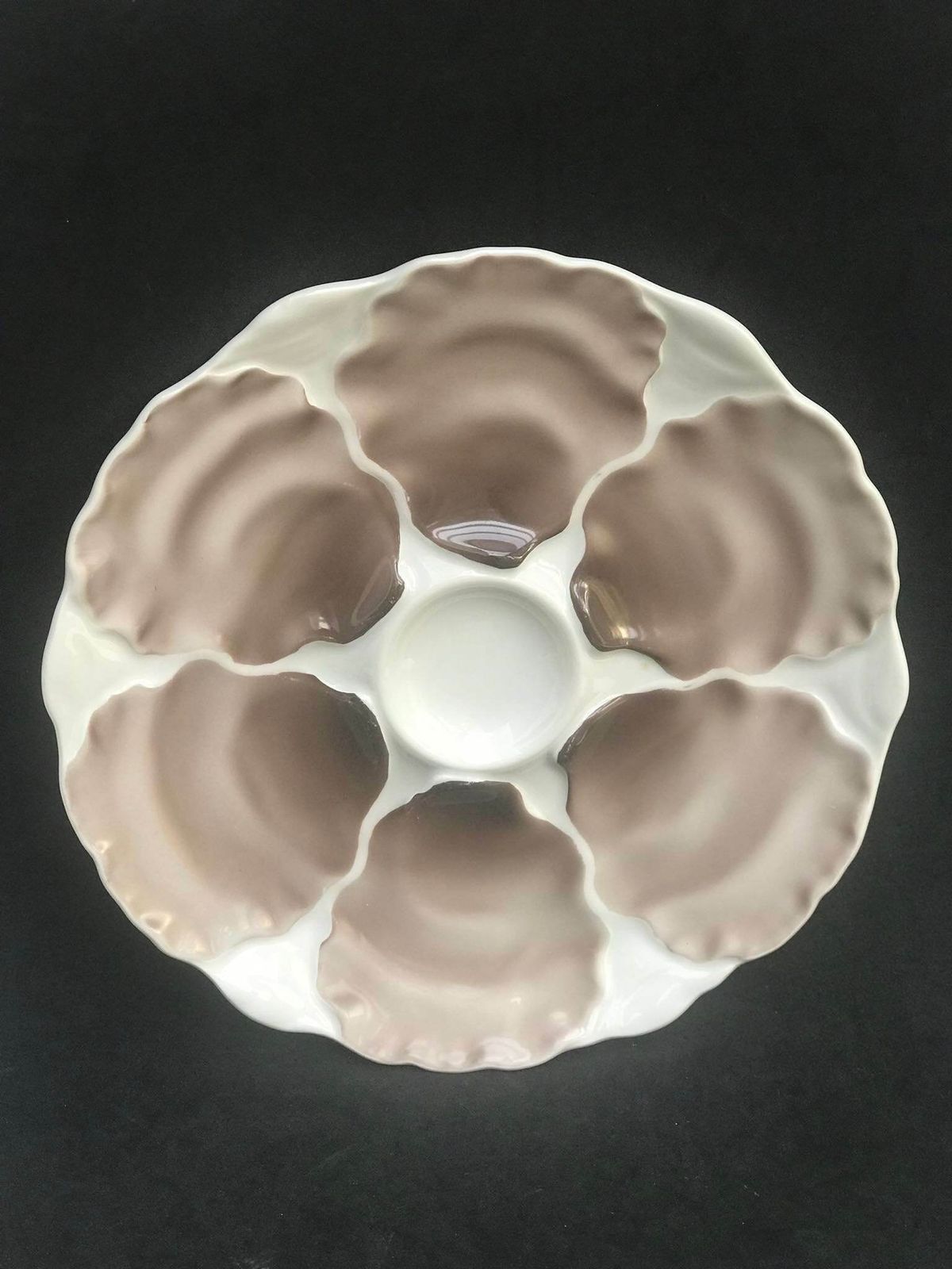 1 Oyster Plates White Brown Rare Oyster Dish, Majolica Vintage German White And Brun Oyster Plate Collector Dish, Dish Collection photo vinterior