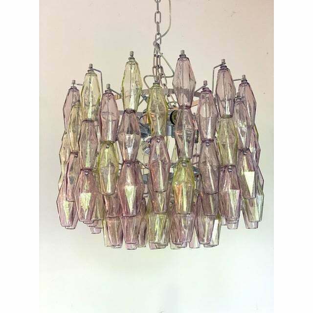Contemporary Multicolor "Poliedri" Murano Glass Chandelier In Venini Style