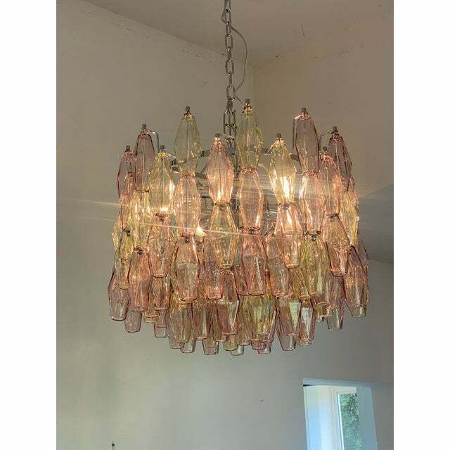 Lighting Contemporary Multicolor "Poliedri" Murano Glass Chandelier In Venini Style photo