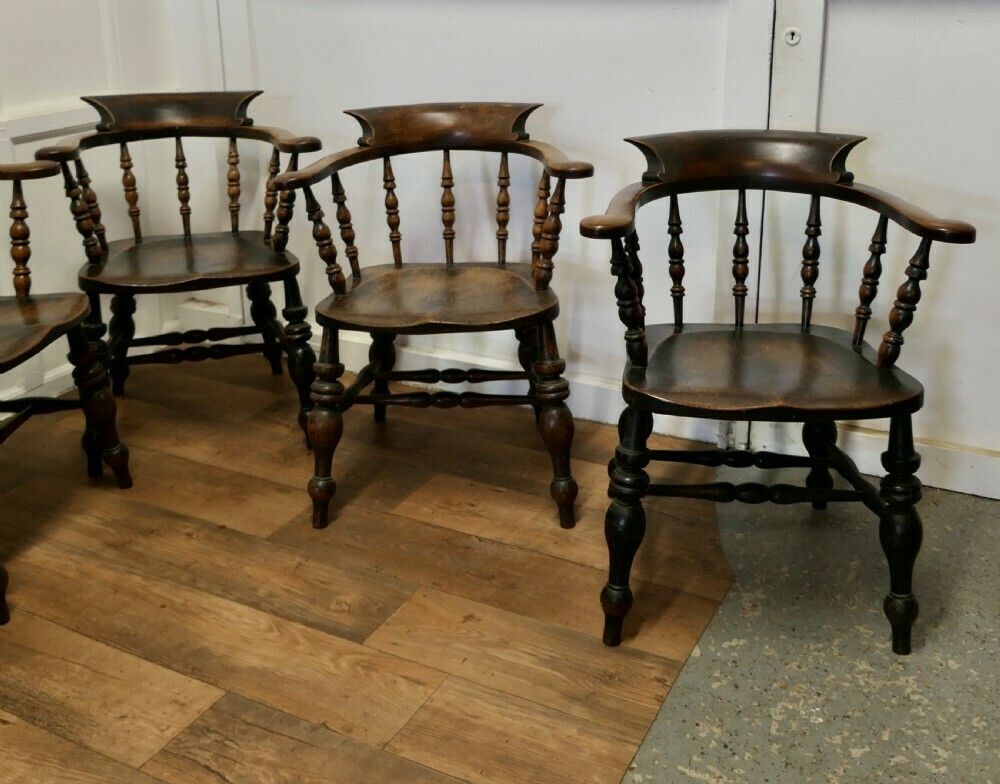 Set Of 6 English Oak And Elm Windsor Carver Chairs photo Furniture