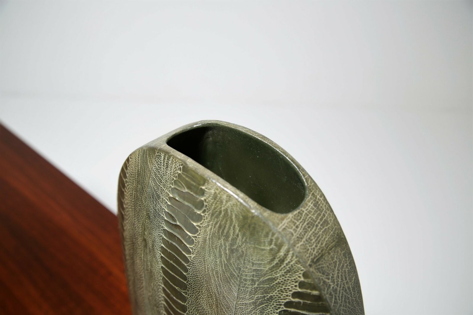 Large Green Oval Shagreen Vase By R & Y Augousti, France. photo furniture