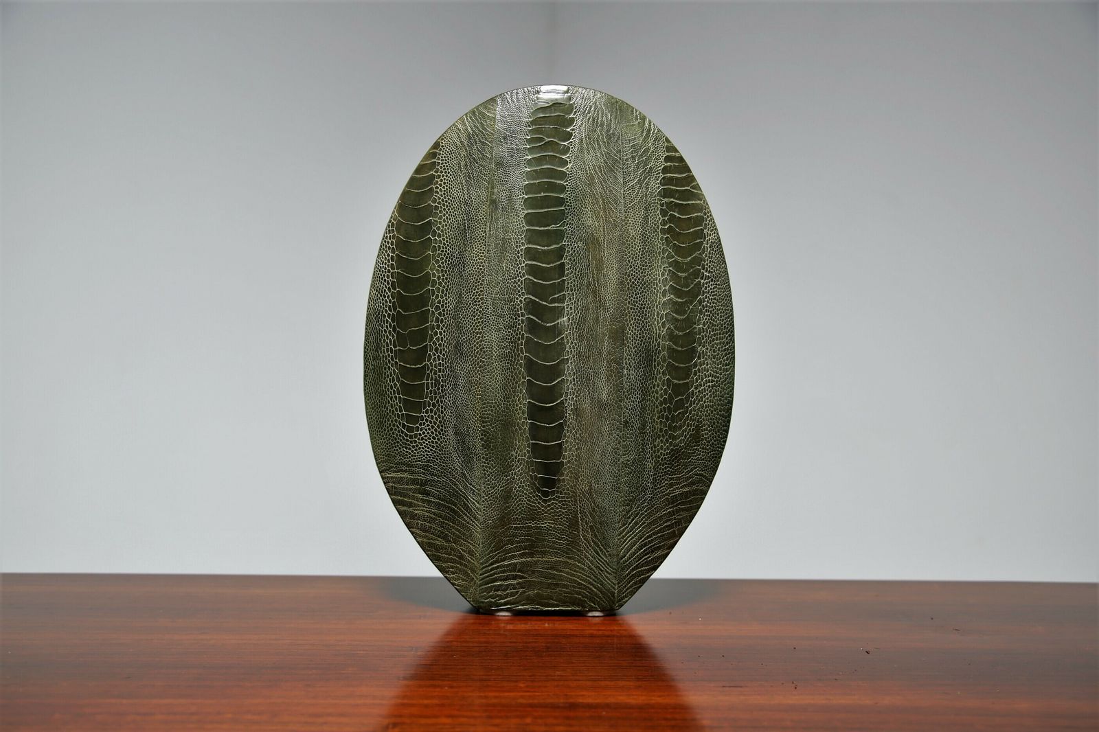 Large Green Oval Shagreen Vase By R & Y Augousti, France. photo for sale