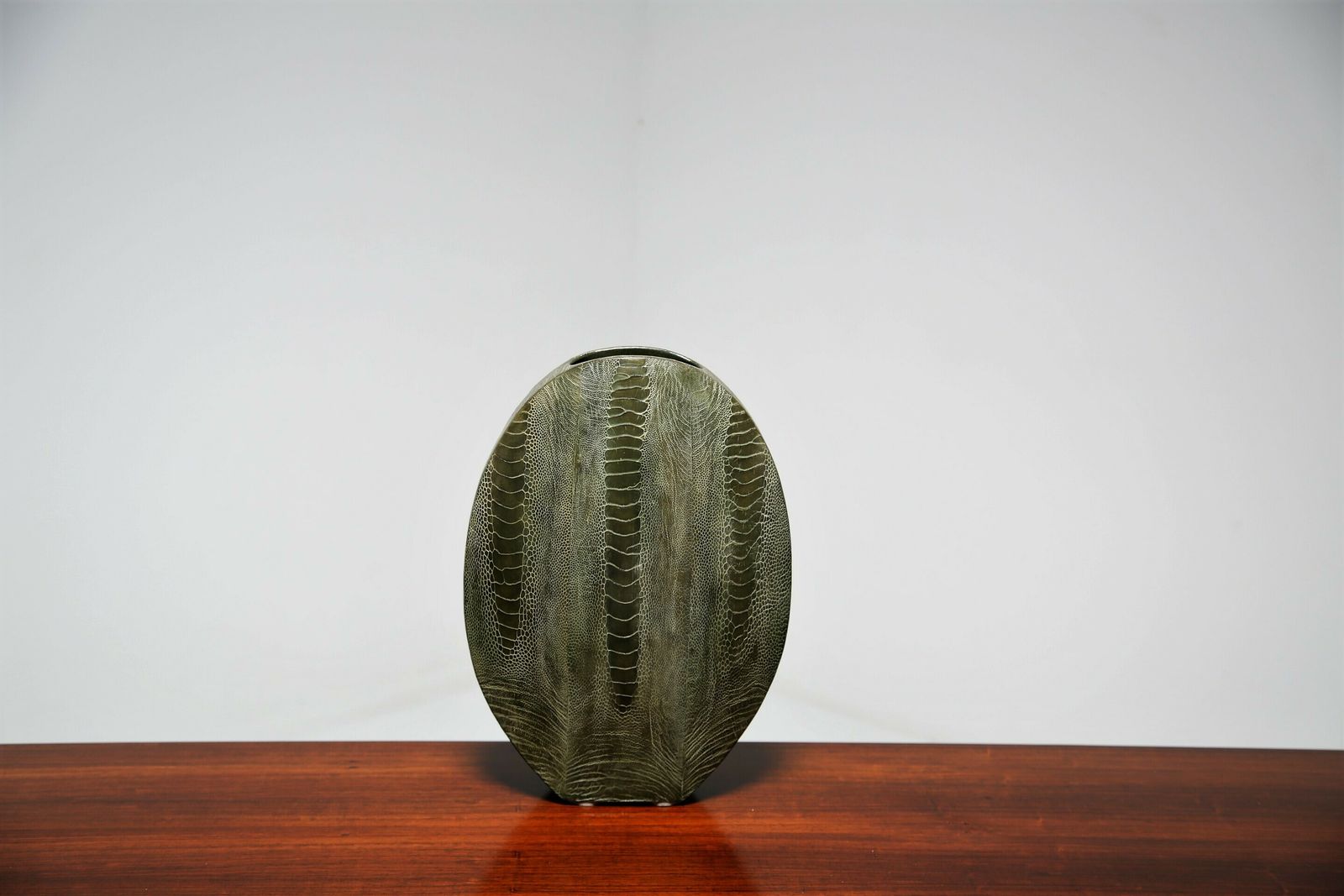 Large Green Oval Shagreen Vase By R & Y Augousti, France. photo 900.0