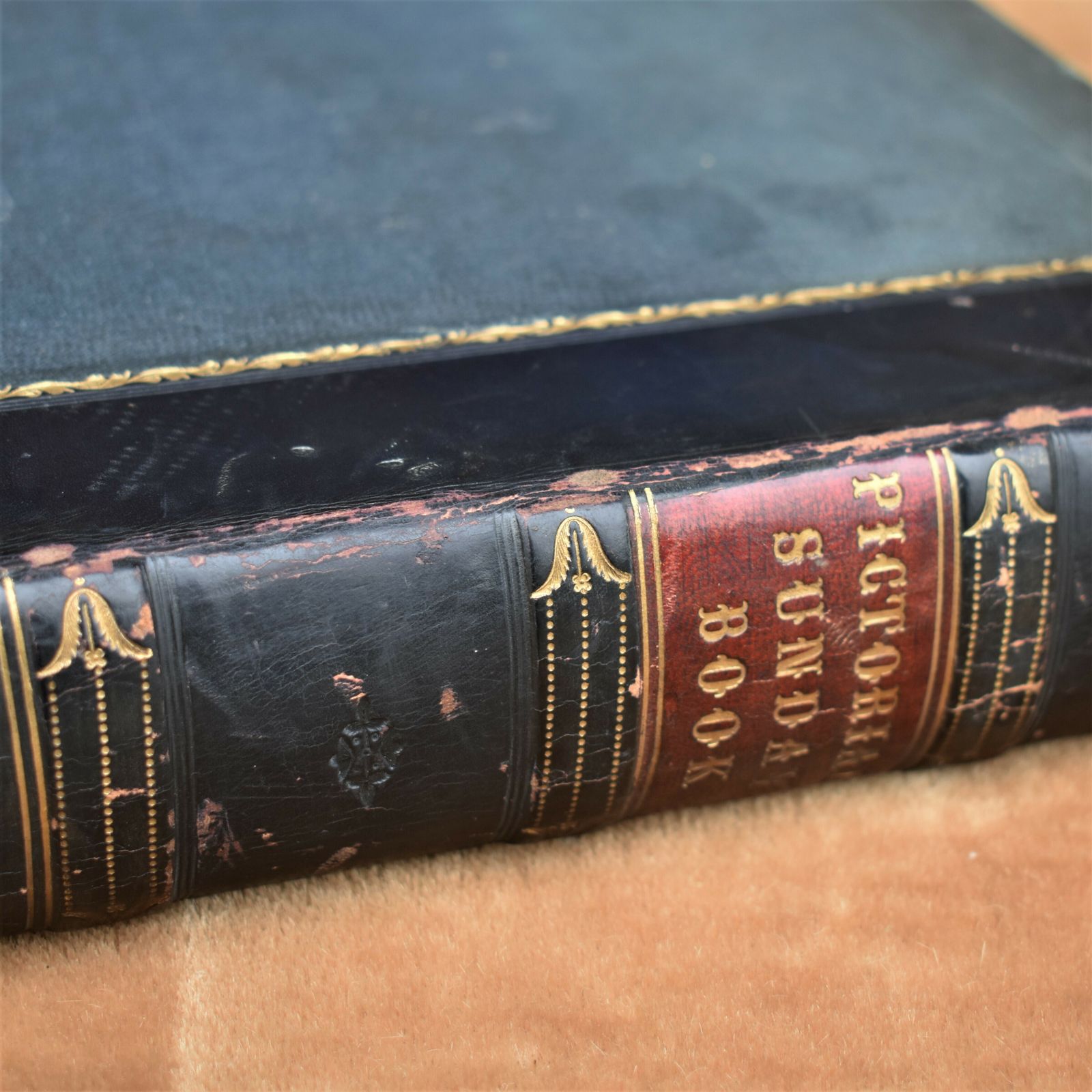 Antique 1873 Pictorial Sunday John Kitta Illustrated Prints Half Leather Book photo Home Decor