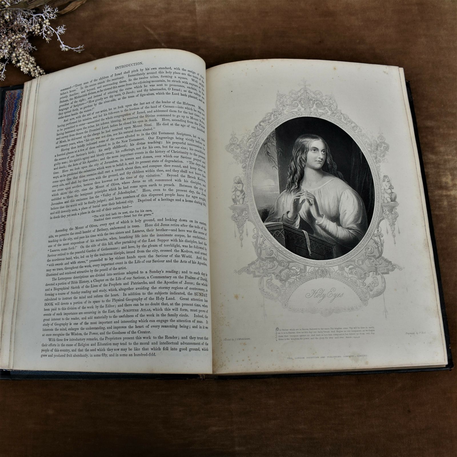 photo for sale Antique 1873 Pictorial Sunday John Kitta Illustrated Prints Half Leather Book