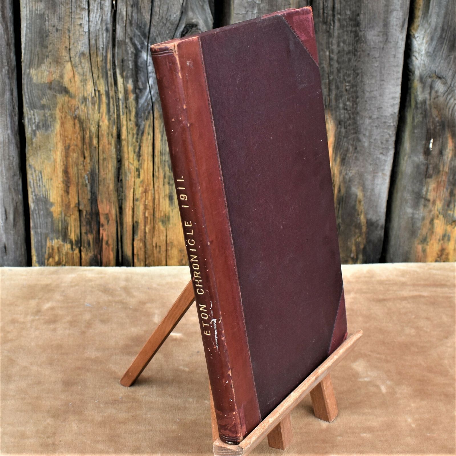 Antique 1911 Eton College Monthly Chronicle Fine Half Leather Bound Book photo furniture