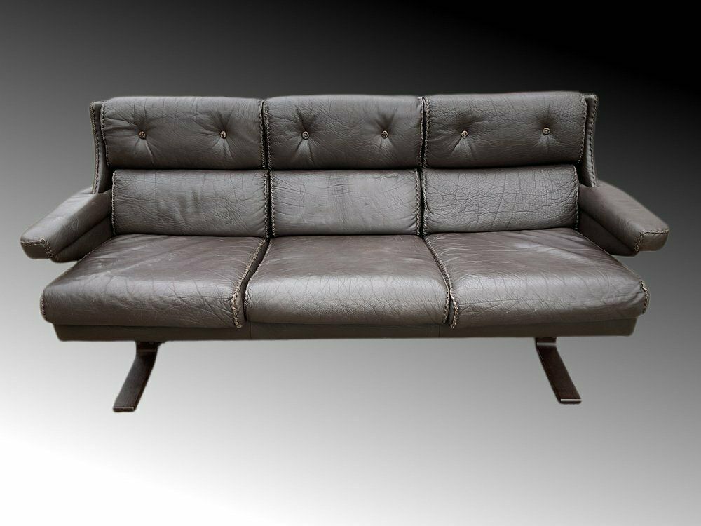 Mid Century Swedish 3 Seater Leather Sofa By Arne Norell, 1970s