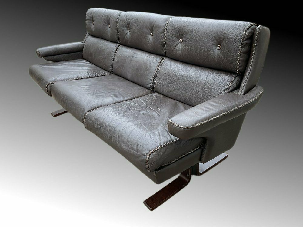 Mid Century Swedish 3 Seater Leather Sofa By Arne Norell, 1970s photo vintage