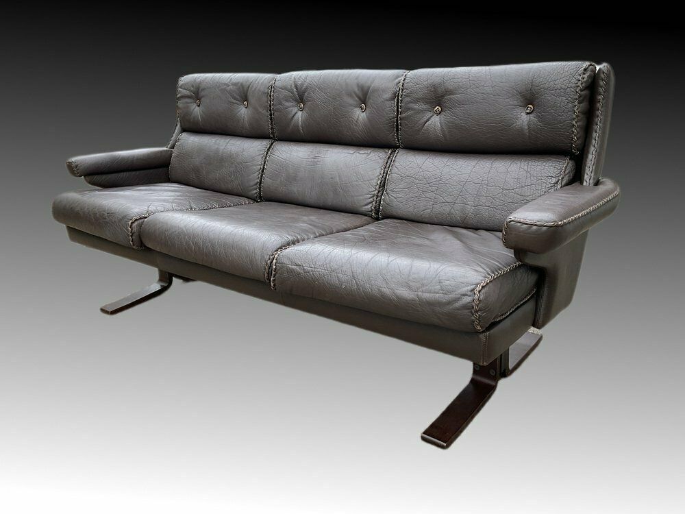 photo furniture Mid Century Swedish 3 Seater Leather Sofa By Arne Norell, 1970s