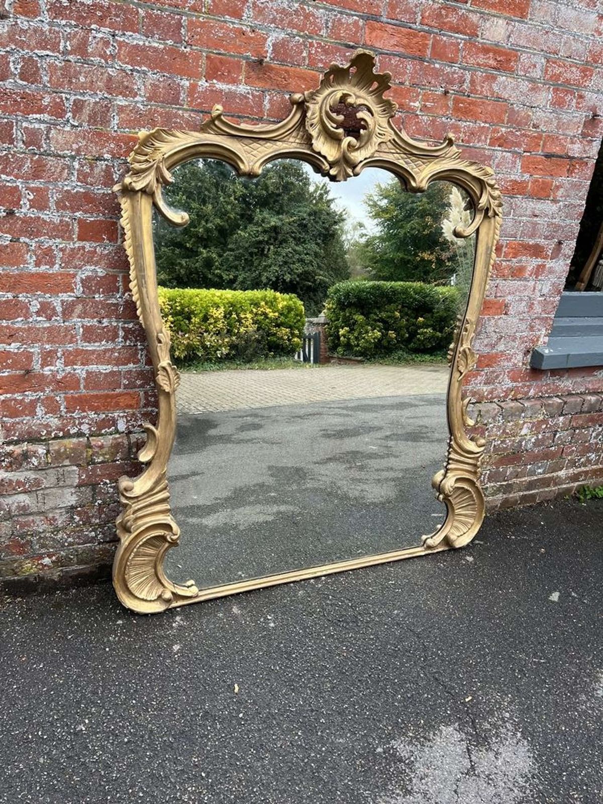 A Spectacular Large Antique English 19th C Original Gilt Shaped Mirror